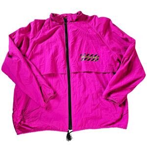 Vintage 80s Hot Neon Pink Track Windbreaker '100 Meters Gold' Oversized Large
